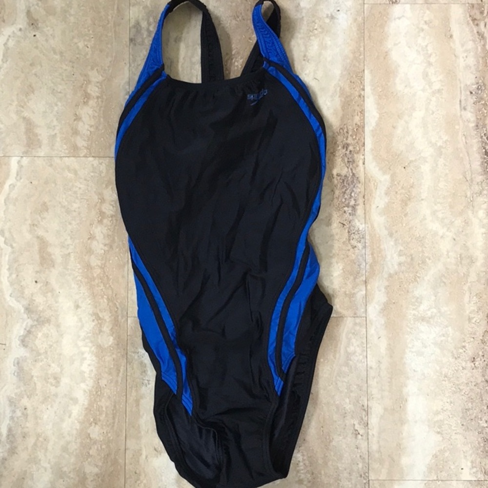 Speedo competition swim suit black & blue sz 10/36